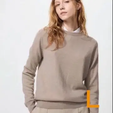 유니클로 캐시미어 크루넥 스웨터 베이지 L