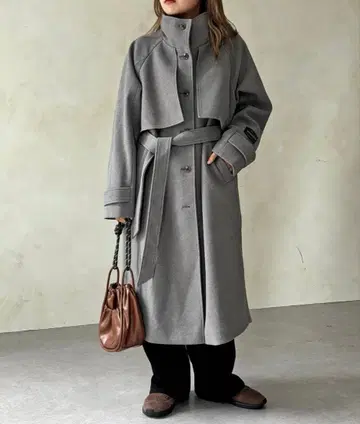 케이프 포함 경량 멜톤 스탠드 코트