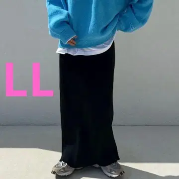 시마무라 anna 리브 니트 내로우 스커트 블랙 LL 사이즈