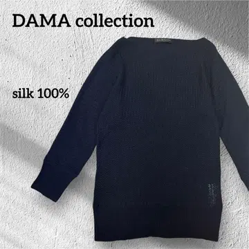 새상품급 다마 컬렉션 실크 100% 7부 소매 니트 풀오버 블랙