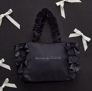 Maison de FLEUR 리본 개더 핸들 토트백 블랙