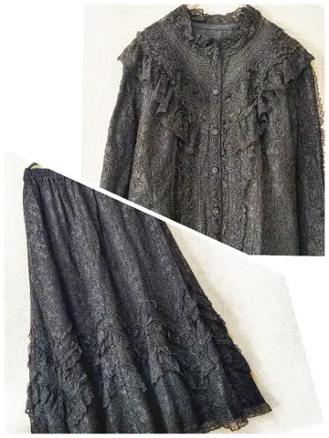 헷뽀코 선생님 블랙 레이스 자수 블라우스 스커트 사차원