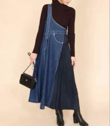 새상품급 스콧 클럽 야마다야 플리츠 데님 원숄더 원피스