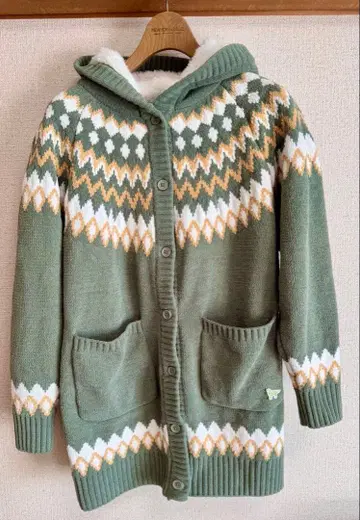 니트 아우터 도그데파트 복슬복슬 니트 아우터 후드 부착 M 사이즈 그린