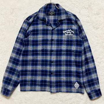 클라이미 옴브레 체크 오픈 카라 로고 자수 긴팔 셔츠 M