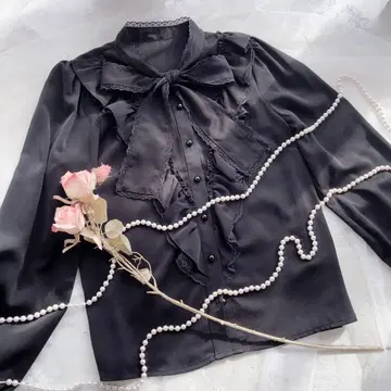 MARS 새틴 리본 포함 프릴 블라우스 지뢰계 양산형