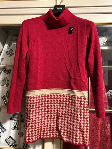 PICONE 빨간색 하운드 투스 패턴 원피스 38