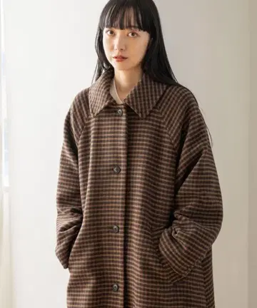 로리즈팜 메리노울 스테인 코트 체크