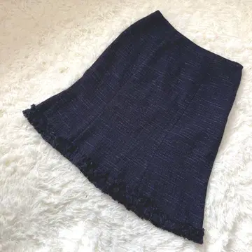 엠즈 그레이시 트위드 스커트 네이비 프린지 무릎 기장 A라인 고급 36