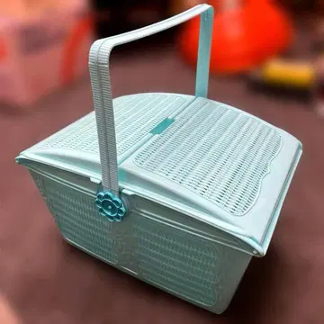 쇼와 레트로 피크닉 바스켓 민트 블루 새상품급