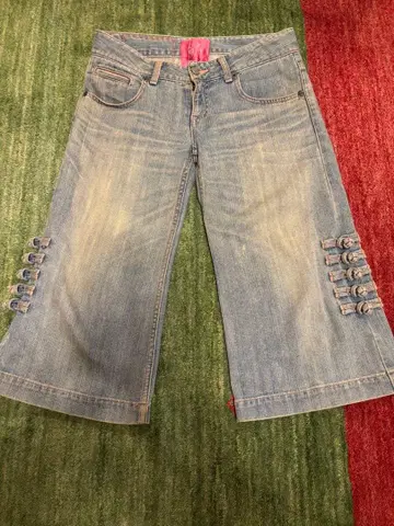 ROUROU 데님 팬츠 자수 장식 허리 밴딩