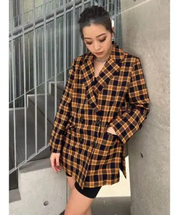 EGOIST 오버 체크 무늬 더블 자켓