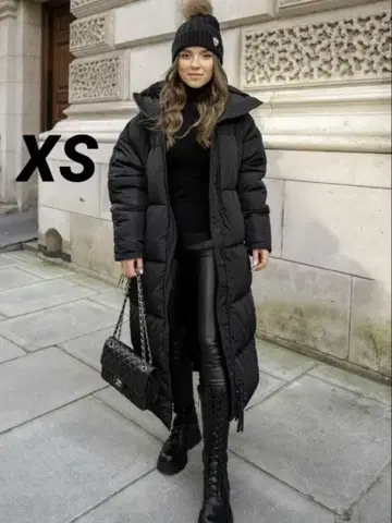 새상품급 ZARA 엑스트라 롱 기장 퍼프 다운 코트 후드 부착 충전솜