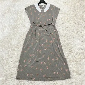 컨디션 최상 핑크하우스 롱 원피스 벨트 핀턱 프렌치 슬리브