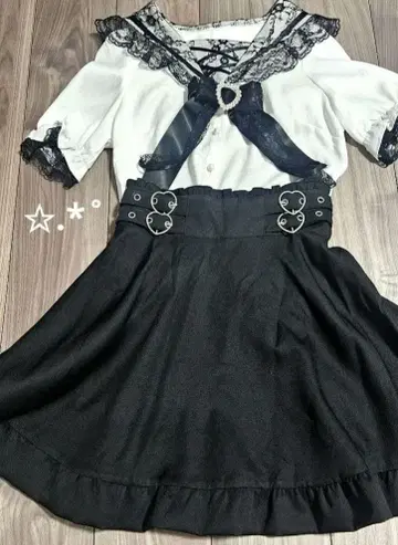 mars 마즈 지뢰 상하의 세트 리본 포함 반팔 스커트 양산형