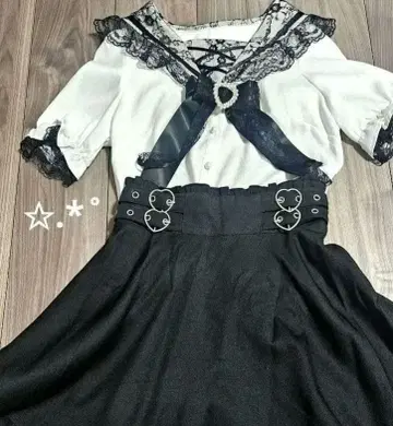 mars 마즈 지뢰 상하의 세트 리본 포함 반팔 스커트 양산형