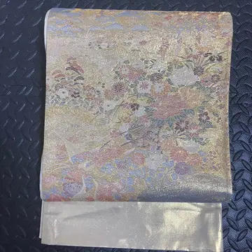 고급 순수 실크 후쿠로 오비 기모노 포멀 예복 고쇼구루마 학 꽃 11-7