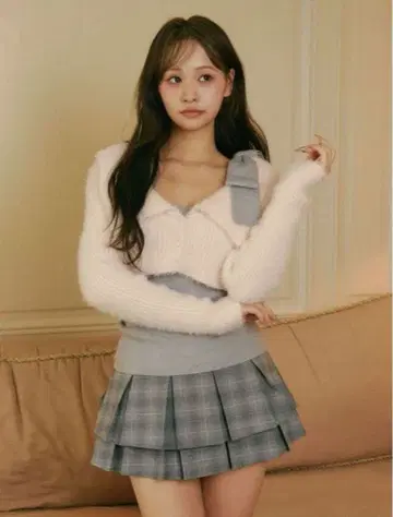 BUBBLES 숄더 리본 앙상블 니트 핑크 버블스