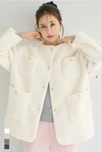 coca 푸들 금장 버튼 노카라 코트 아이보리 M