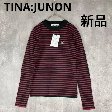 새상품 TINA:JUNON 보더 로고 니트 풀오버 블랙 보라색 겨울