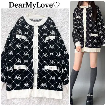 새상품급 DMLMillor 유메텐보 ML 모노그램 니트 가디건 리본 블랙