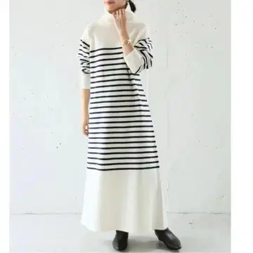 이에나 터틀넥 보더 니트 원피스 루즈핏 롱 기장 IENA