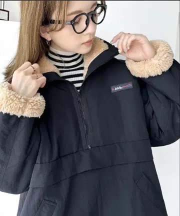 리버서블 하프 지퍼 나일론 보아 오버 사이즈 블루종