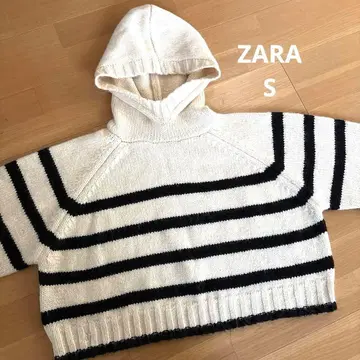 ZARA 숏 기장 니트 후드티 아이보리 x 블랙 S