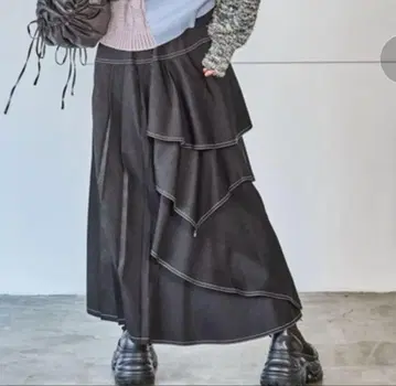 PAGEBOY 티어드 MIX 스커트 블랙