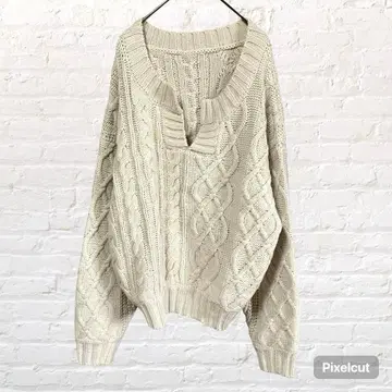 10539 티티베이트 케이블 편 키넥 니트 스웨터 베이지 구제 의류