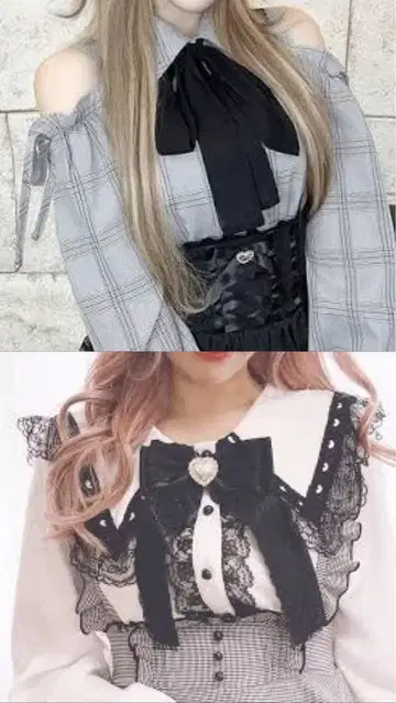 MARS 묶음 판매 어깨 트임 체크 블라우스 하트 레이스 세일러 블라우스