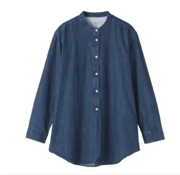 무인양품 워싱 데님 스탠드 카라 긴팔 롱 셔츠 블루 XL