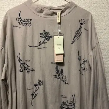 calendula 꽃무늬 자수 하이넥 긴팔 롱 원피스/베이지