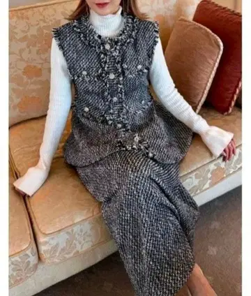 [리디] 트위드 베스트 셋업, 내로우 스커트&베스트