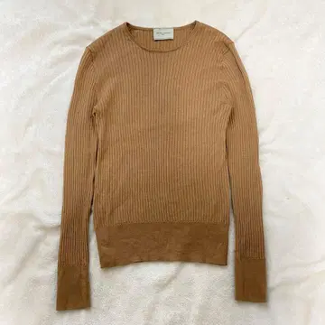 UNITED ARROWS 크루넥 리브 니트 울 실크 카멜