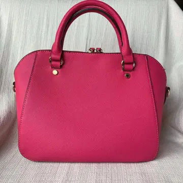 핑크 핸드백 합성 피혁 골드 금장 장식