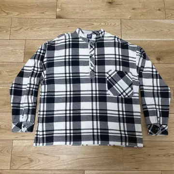 GAP 90s 체크 무늬 노카라 헨리넥 플란넬 셔츠 M 사이즈