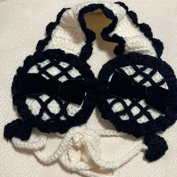 리본 체크 귀도리 화이트 블랙