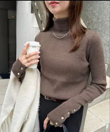 [ Discoat ] 리브 소매 버튼 터틀 브라운 기타1