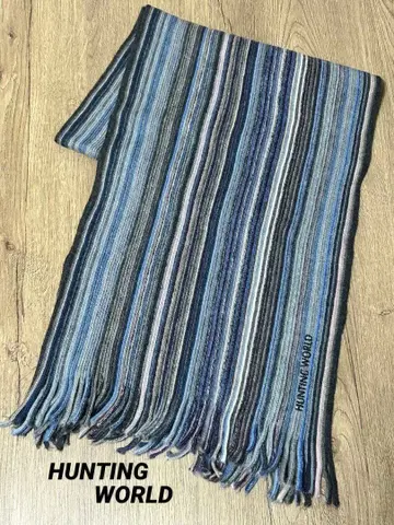 [ HUNTING WORLD ] 머플러 스트라이프 블루 울 100%