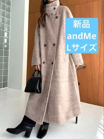 [ 새상품 ] 앤도미 스탠드 카라 2way 샤기 맥시 길이 롱 코트 L