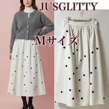 [ JUSGLITTY ] 도트 무늬 자수 턱 스커트 화이트 M 사이즈