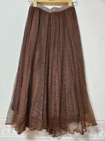 Rccat 미사용 새상품 브라운 쉬폰 플레어 스커트 리버서블