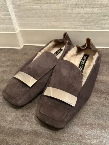 sergio rossi 그레이 플랫 슬리퍼 2way 무스탕 바부쉬