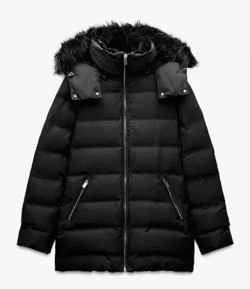 ZARA 자라 세미롱 기장 후드 부착 다운 자켓