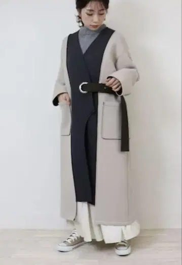 GALLARDA GALANTE 아이렛 벨트 배색 롱 코트