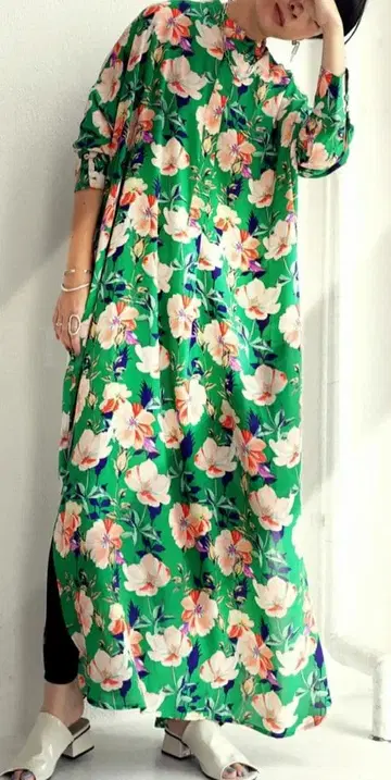 안티카 컬러풀 꽃무늬 롱 셔츠 롱 원피스