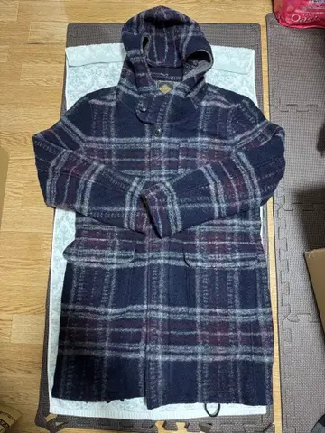 울 체크 코트 사이즈 3 네이비 그레이