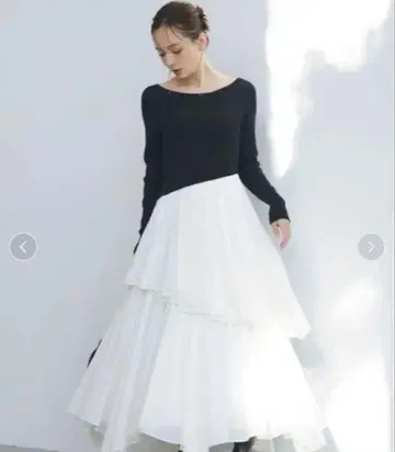 Anuans 보트넥 불규칙 밑단 도킹 니트 원피스