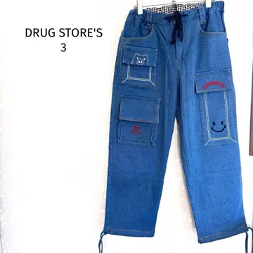 드럭 스토어즈 데님 카고 팬츠 자수 디자인 전체 밴딩
